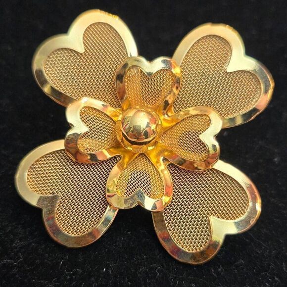Vintage 4 Leaf Clover Gold Pin Brooch - Picture 3 of 7